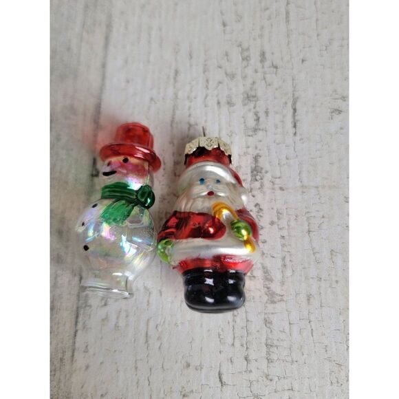 Mini snowman Santa Claus blown glass ornament Xmas set - Picture 4 of 7